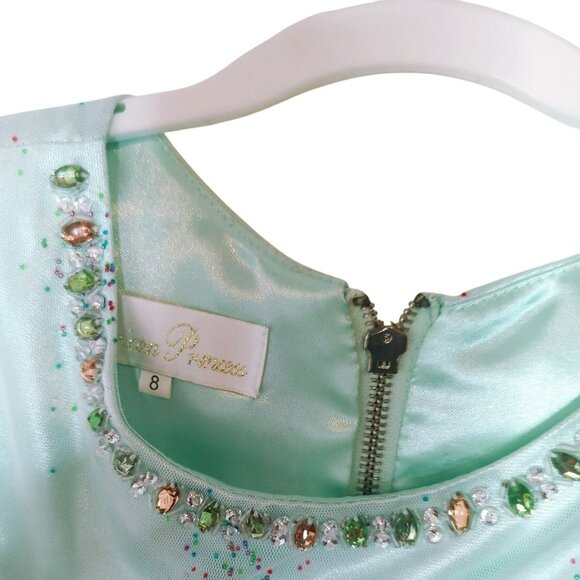American Princess Mint Green Sleeveless Glitter Dress With Gem Neckline Size 8 - Picture 4 of 7